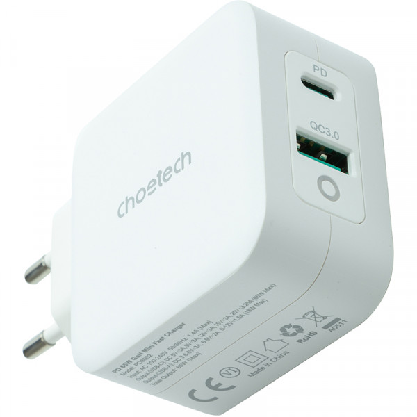 Фото - Мережевий зарядний пристрій Choetech GaN USB Type-C Type-A 65W PD QC (PD8002)