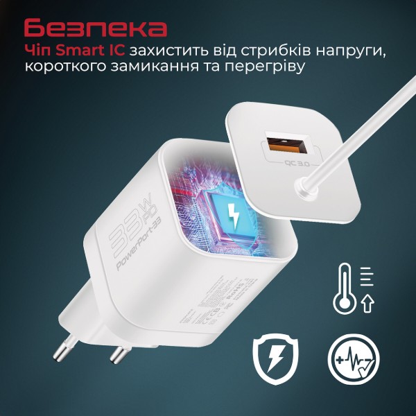 Фото - Мережевий зарядний пристрій Promate Powerport-pdqc3.White