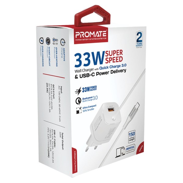 Фото - Мережевий зарядний пристрій Promate Powerport-pdqc3.White