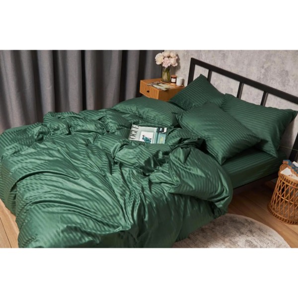 Фото - Комплект постільної білизни Moon&Star Satin Stripe «Stripe Verdant» King Size 220x240 см нав. 4х70х70 (MS-820005289)