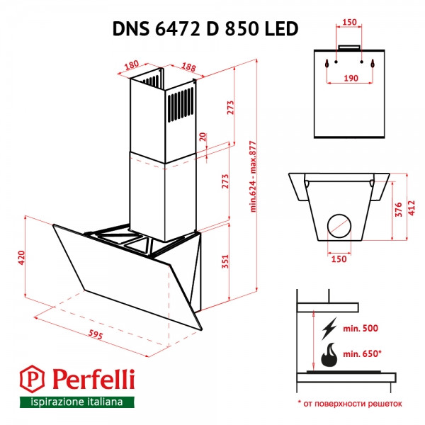 Фото - Уценка - Вытяжка декоративная Perfelli DNS 6472 D 850 BL LED