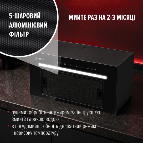 Фото - Витяжка вбудована Perfelli LIANA 5 NW NERO SILENZIO