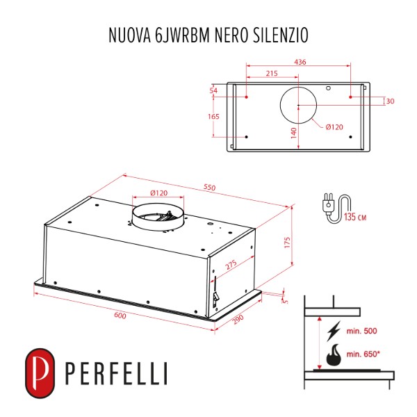 Фото - Вытяжка встраиваемая Perfelli NUOVA 6JWRBM NERO SILENZIO