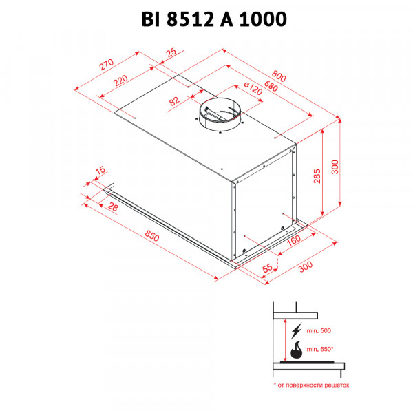 Фото - Вытяжка встраиваемая Perfelli BI 8522 A 1000 I LED