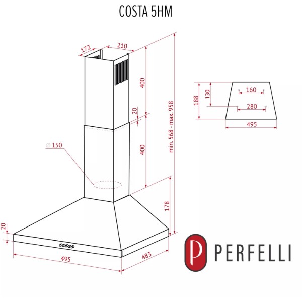 Фото - Витяжка декоративна Perfelli COSTA 5HM NERO