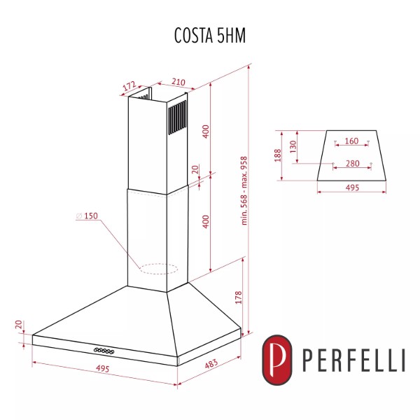 Фото - Витяжка декоративна Perfelli COSTA 5HM NERO