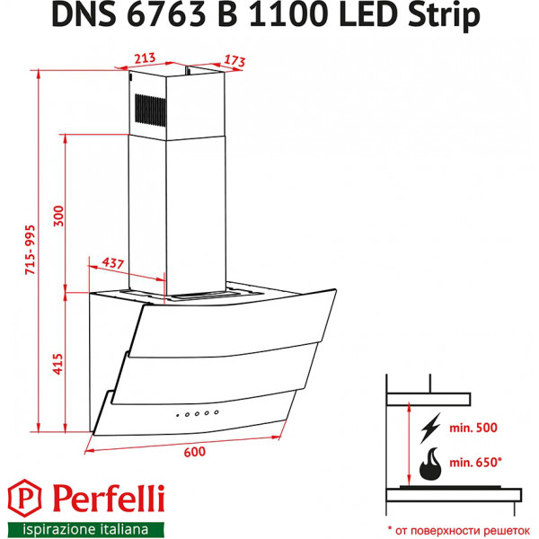 Фото - Вытяжка декоративная Perfelli DNS 6763 B 1100 BL LED Strip