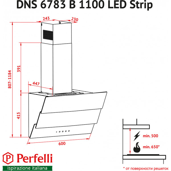 Фото - Вытяжка декоративная Perfelli DNS 6783 B 1100 BL LED Strip