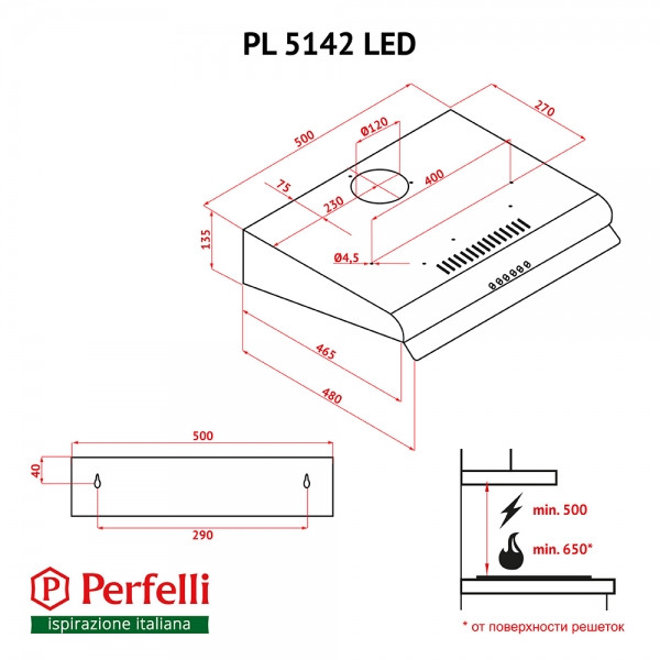 Фото - Вытяжка традиционная Perfelli PL 5142 BL LED