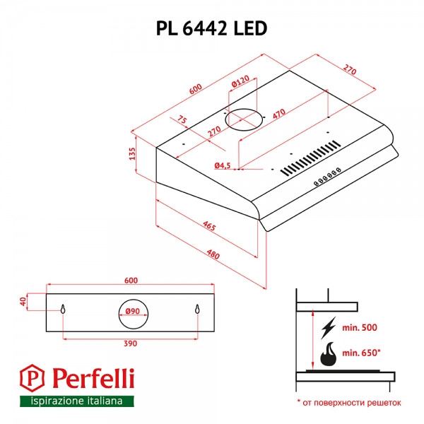 Фото - Витяжка традиційна Perfelli PL 6442 BL LED