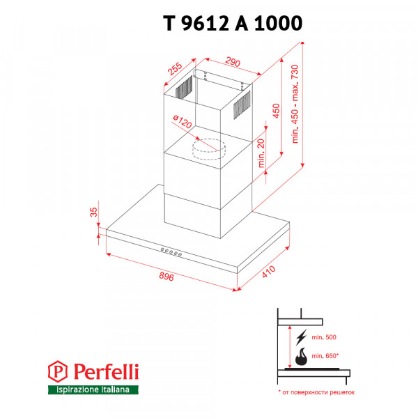 Фото - Вытяжка декоративная Perfelli T 9612 A 1000 BL LED