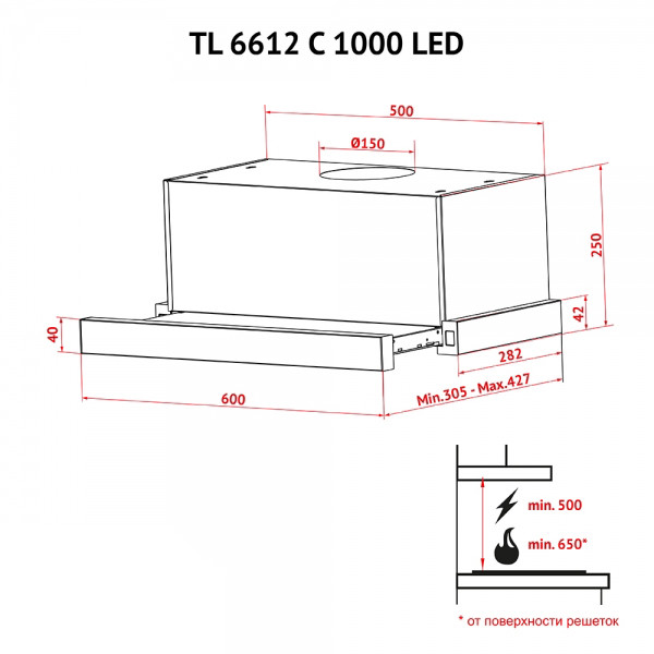 Фото - Вытяжка встраиваемая Perfelli TL 6612 C S/I 1000 LED