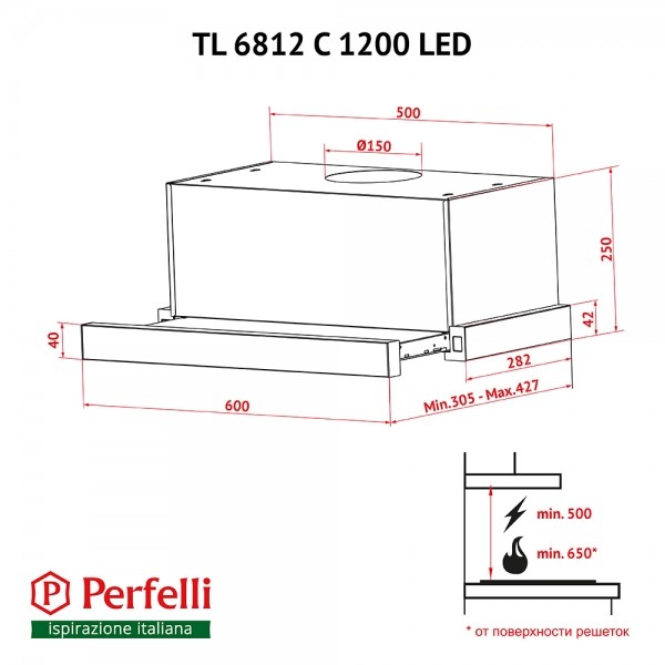 Фото - Витяжка вбудована Perfelli TL 6812 C WH 1200 LED