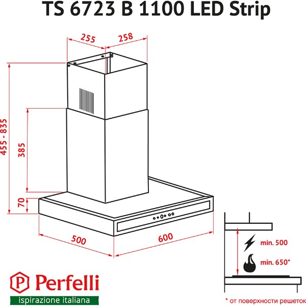 Фото - Вытяжка декоративная Perfelli TS 6723 B 1100 BL LED Strip