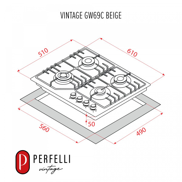 Фото - Варильна поверхня газова Perfelli VINTAGE GW69C BEIGE
