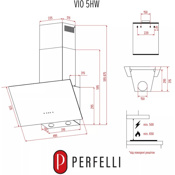Фото - Вытяжка декоративная Perfelli VIO 5HW NERO