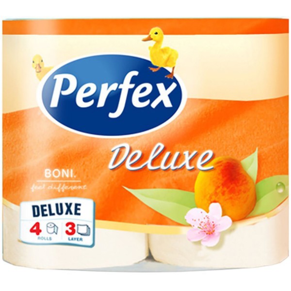 Фото - Туалетний папір Perfex Deluxe Персик 3 шари 4 шт. (8600101745101) Фото - Туалетний папір Perfex Deluxe Персик 3 шари 4 шт. (8600101745101)
