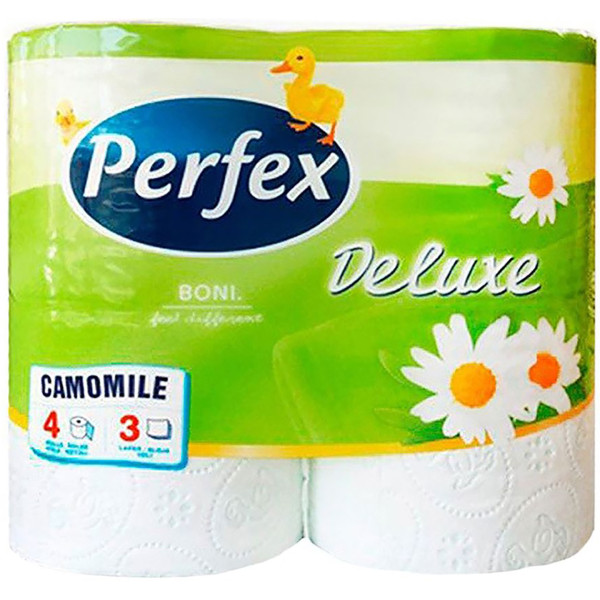 Фото - Туалетний папір Perfex Deluxe Ромашка 3 шари 4 шт. (8600101745248)