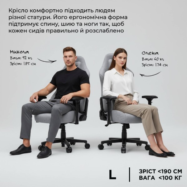 Фото - Крісло для геймерів Anda Seat Phantom 3 Pro Size L Grey Fabric (AD18YC-06-G-F)