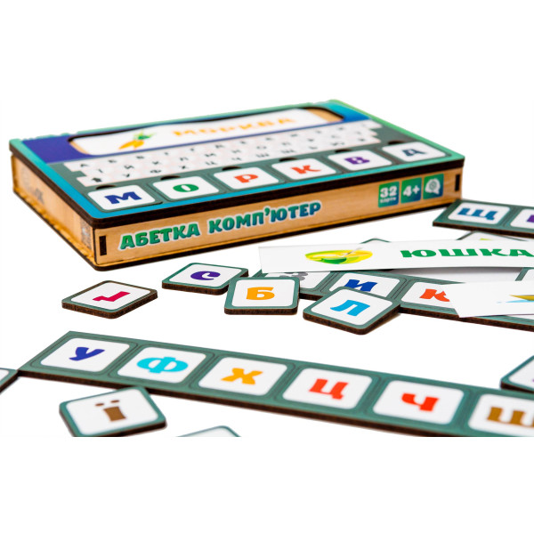 Фото - Настільна гра (5-7 років) PuzzleOk Дерев'яна "Абетка Комп'ютер", складання слів (Puz-73913)