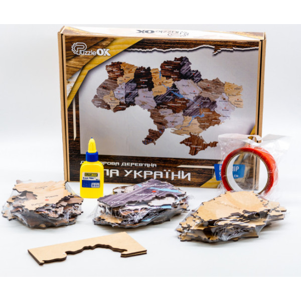 Фото - Пазли (8+) PuzzleOk Мапа України двошарова дерев'яна, настінна, коричнева (90609)