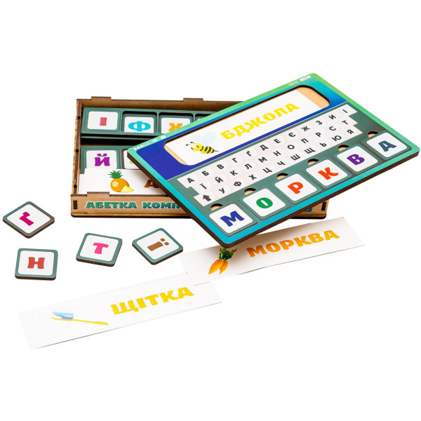 Фото - Настільна гра (5-7 років) PuzzleOk Дерев'яна "Абетка Комп'ютер", складання слів (Puz-73913)