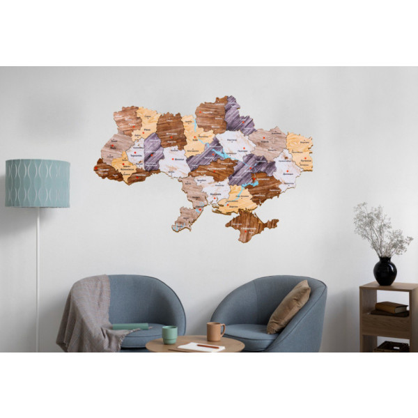 Фото - Пазли (8+) PuzzleOk Мапа України двошарова дерев'яна, настінна, коричнева (90609)