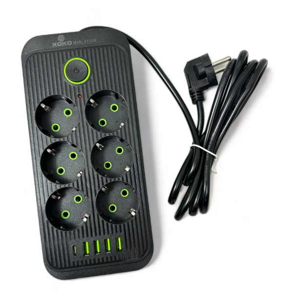 Фото - Мережевий фільтр XOKO SP-6-4-1 2 м 6 розетки 5 USB Black (XК-SP6-4-1-BK)
