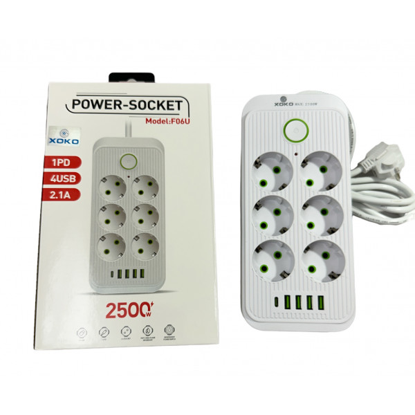 Фото - Сетевой фильтр XOKO SP-6-4-1 2 м 6 розетки 5 USB White (XК-SP6-4-1-WH)
