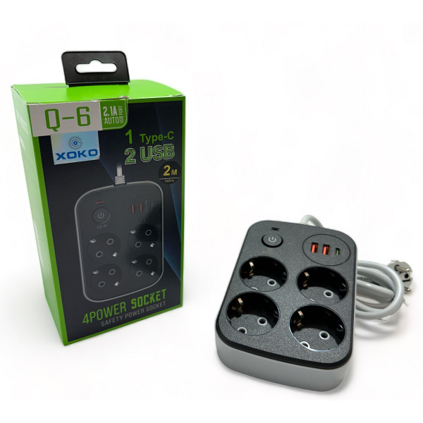 Фото - Мережевий фільтр XOKO SP-4-2-1 2 м 4 розетки 3 USB Black (XK-SP-4-2-1-BK)