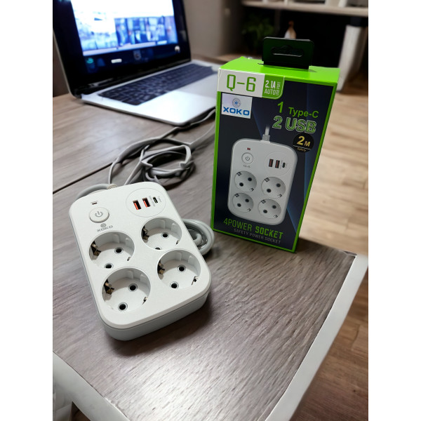 Фото - Мережевий фільтр XOKO SP-4-2-1 2 м 4 розетки 3 USB White (XK-SP-4-2-1-WH)