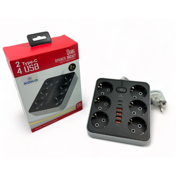 Фото - Сетевой фильтр XOKO SP-6-4-2 2 м 6 розетки 6 USB Black (XK-SP-6-4-2-BK)