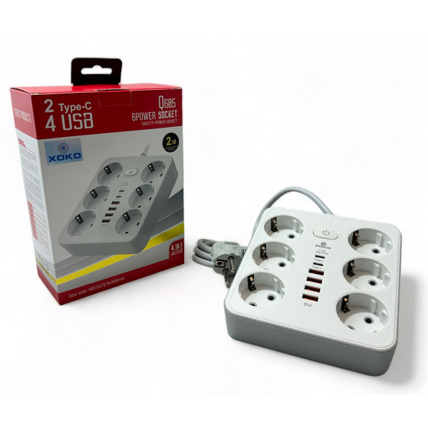 Фото - Мережевий фільтр XOKO SP-6-4-2 2 м 6 розетки 6 USB White (XK-SP-6-4-2-WH)