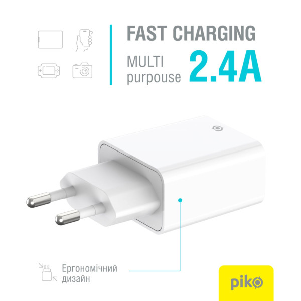 Фото - Мережевий зарядний пристрій Piko 2-USB White (TC-24)