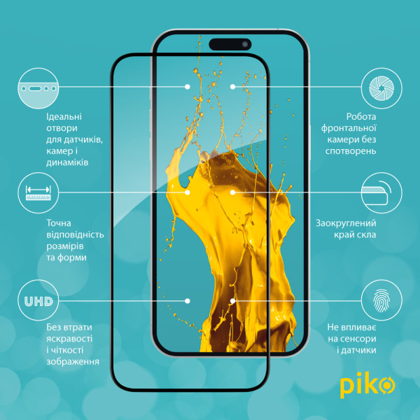 Фото - Защитное стекло для смартфона Piko 9H for Apple iPhone 15 / iPhone 16 Black (1283126577352)