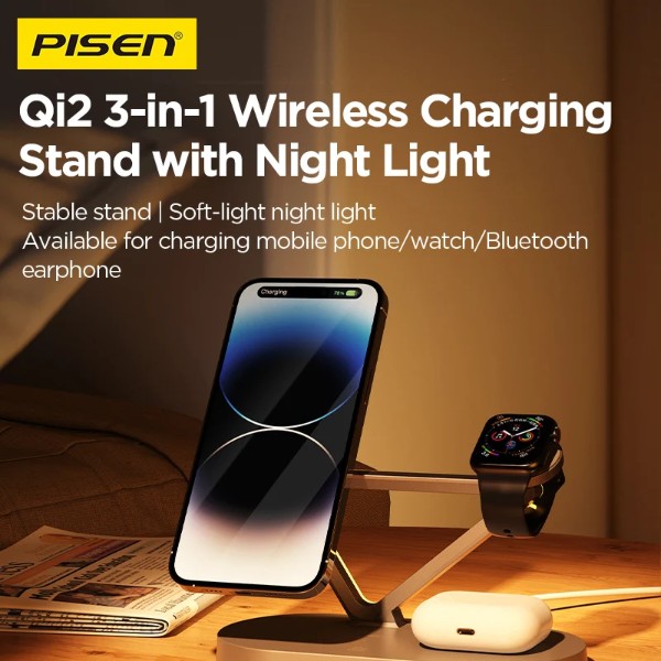 Фото - Беспроводное зарядное устройство Pisen 3-in-1 Wireless Charging Stand Black (TP-C24)