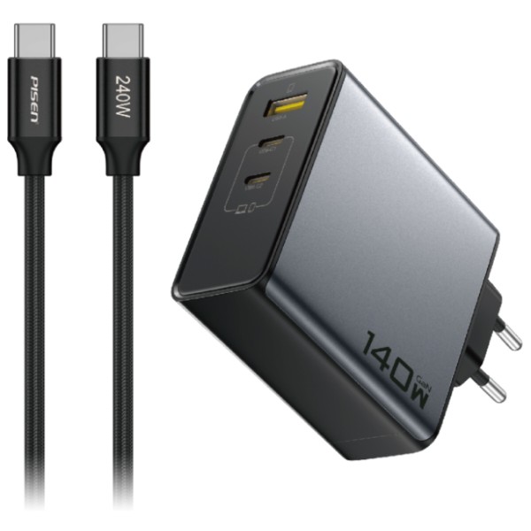Фото - Сетевое зарядное устройство Pisen BOLT Pro 140W 3-Port GaN Fast Charger Set(EU) (TP-C68)