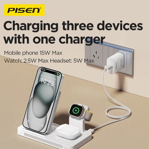 Фото - Беспроводное зарядное устройство Pisen Magsafe Wireless Charging Station (Foldable 3-in-1) Black (XY-C56)