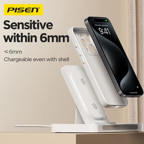 Фото - Беспроводное зарядное устройство Pisen Magsafe Wireless Charging Station (Foldable 3-in-1) Black (XY-C56)