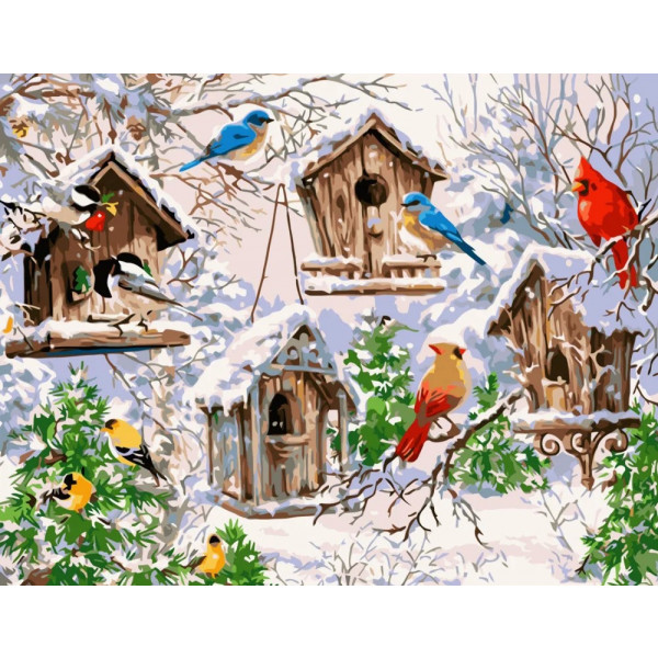 Фото - Картина по номерам Strateg Снегири 40х50 см (VA-2164)