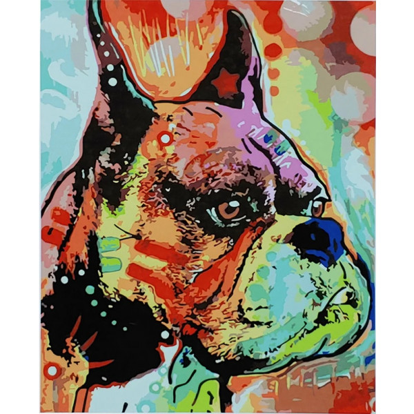 Фото - Картина за номерами Strateg Барвистий бульдог з лаком та рівнем 40х50 см (SY6875)