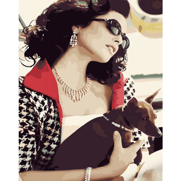 Фото - Картина за номерами Strateg Леді з собачкою 40х50 см (GS1267)