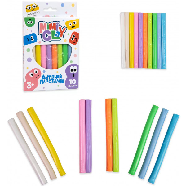 Фото - Пластилин классический Strateg Mimi clay 10 цветов на украинском языке (30424)