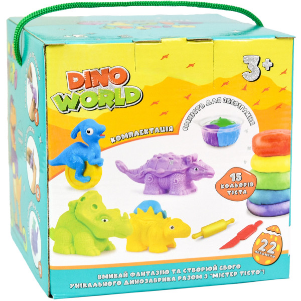 Фото - Лепка из теста Strateg Набор для творчества Мистер тесто Dino World Strateg на украинском языке (41012)