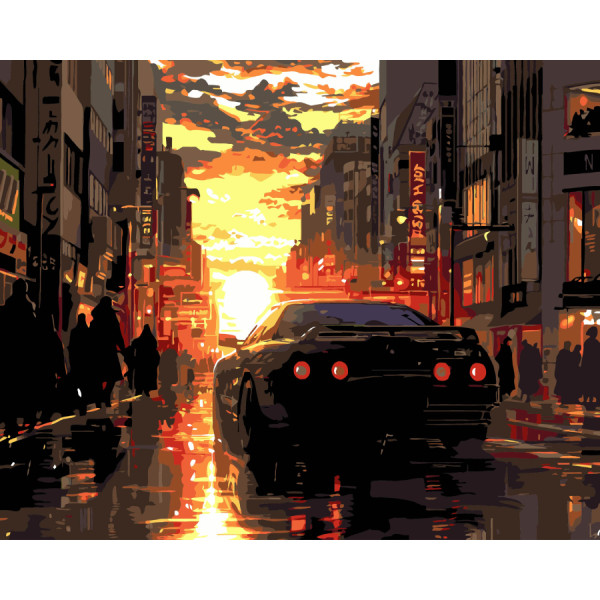 Фото - Картина за номерами Strateg Авто на заході на чорному фоні 40х50 см (AH1178-17)