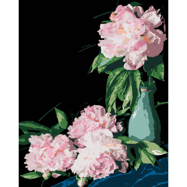 Фото - Картина за номерами Strateg Рожеві півонії на чорному фоні 40х50 см (AH1186-18)