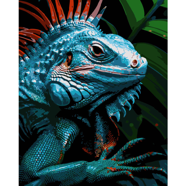 Фото - Картина за номерами Strateg Яскравий хамелеон на чорному фоні 40х50 см (AH1195-15)