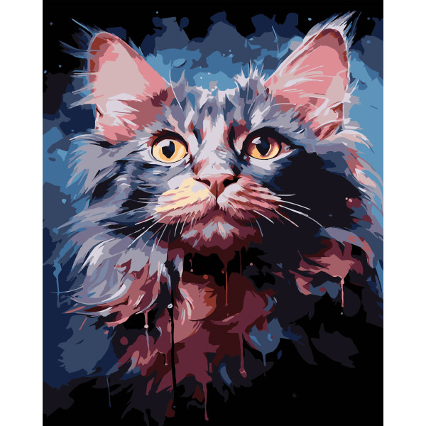 Фото - Картина по номерам Strateg Акварельный кот на черном фоне 40х50 см (AH1199-17)