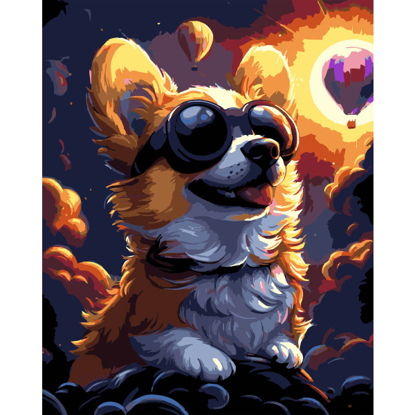 Фото - Картина за номерами Strateg Коргі в окулярах на чорному фоні 40х50 см (AH1212-19)