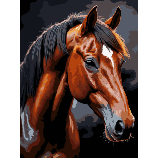 Фото - Картина за номерами Strateg Коричневий кінь на чорному фоні 30х40 (FH-39)